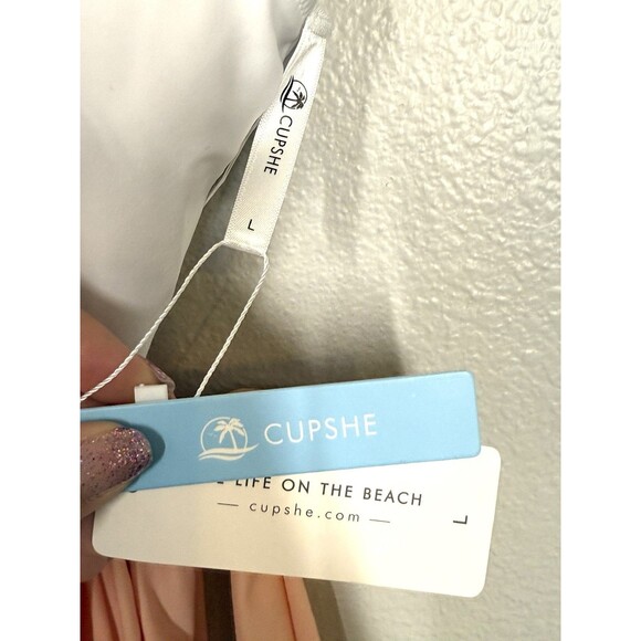 NWT Cupshe Orange &‎ White Bowknot One piece Swimsuit Womens Size L Beach Pool - Picture 6 of 11